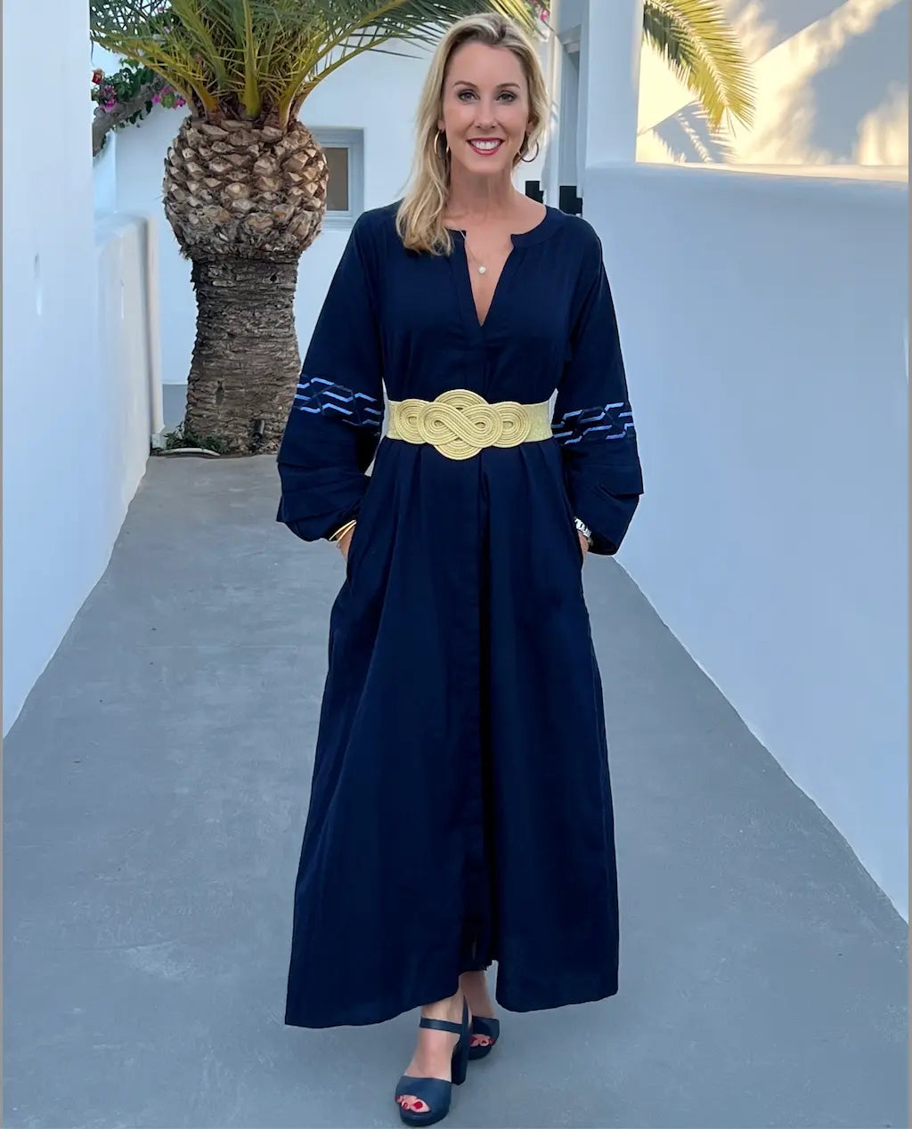 Aphrodite Linen embroidered Navy Dress