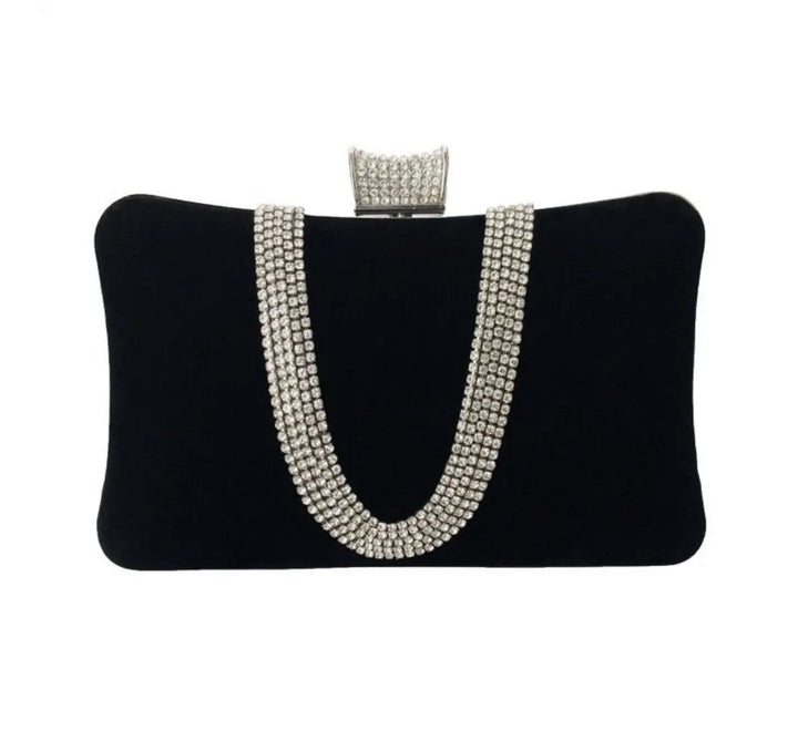 WS Velvet Rhinestone Clutch Bag - Black - Hero