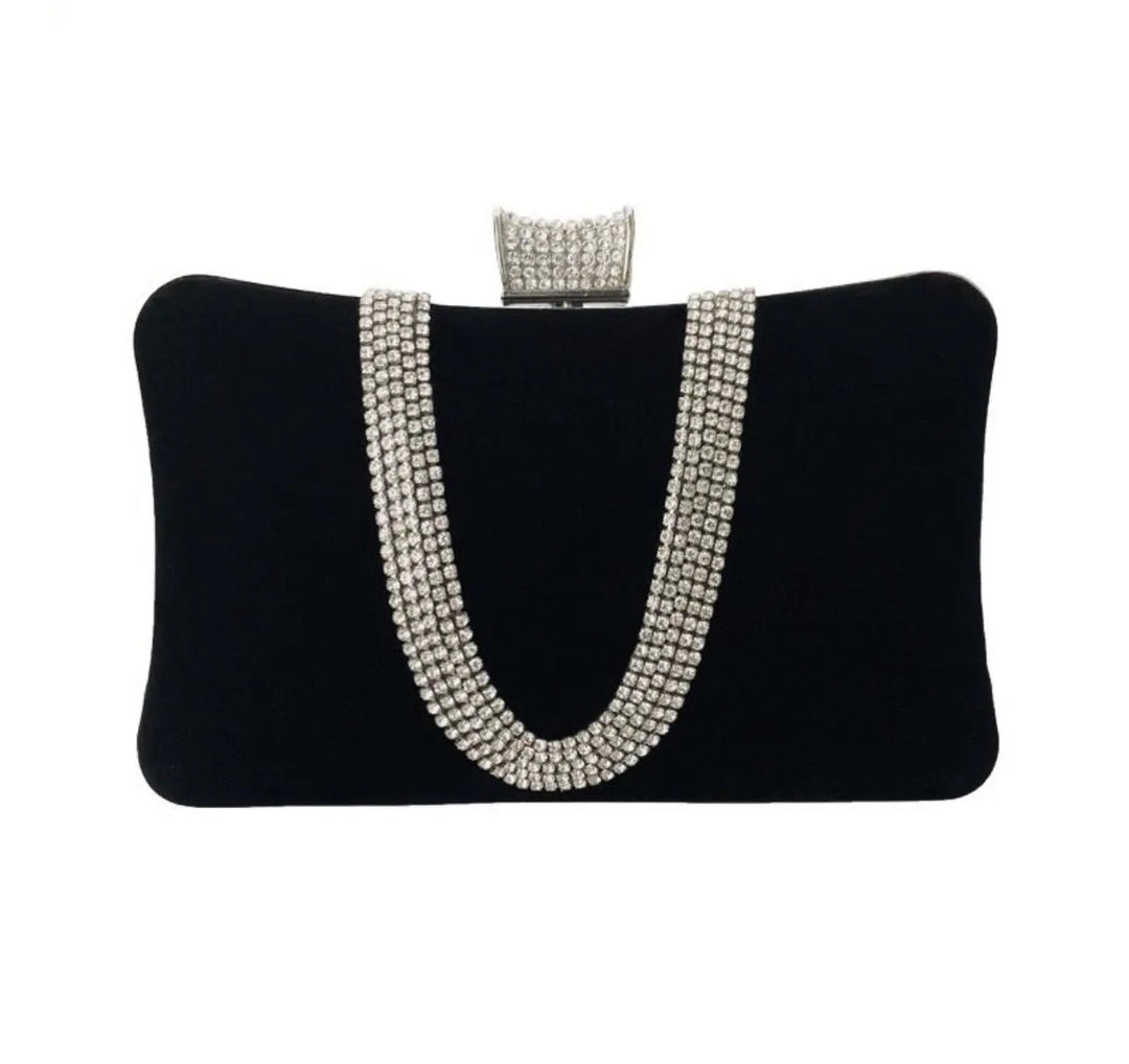 WS Velvet Rhinestone Clutch Bag