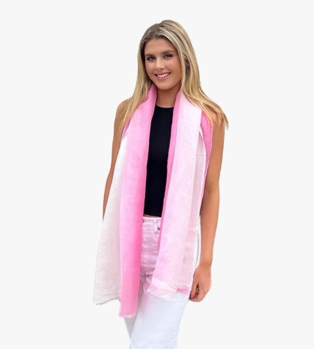WS Linen Handwoven Ombre Scarf- PirouettePink/White 754523535715