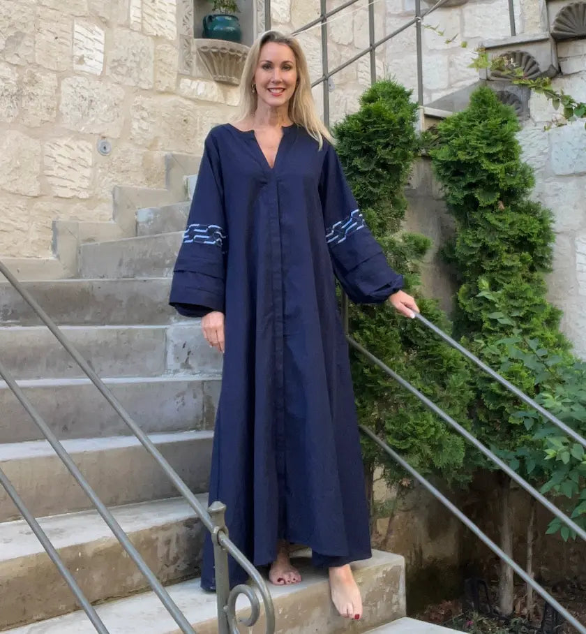 Aphrodite Linen embroidered Navy Dress
