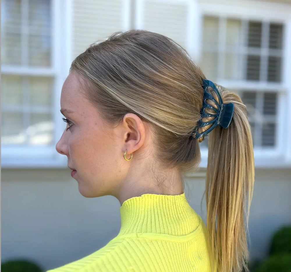 Large Hair Claw with Cutouts in  Blue Perennial