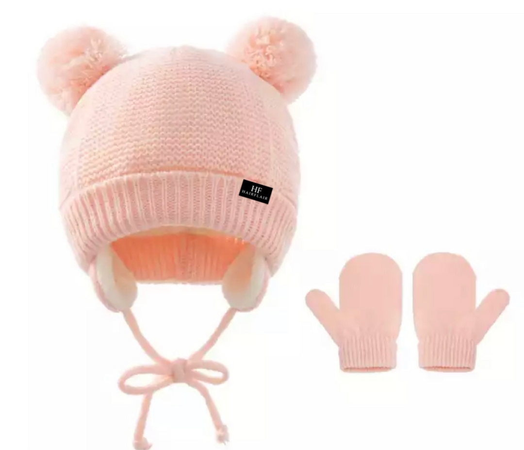 KIDS Beanie double PP Fleece & Mittens - 3m-3yr Pink