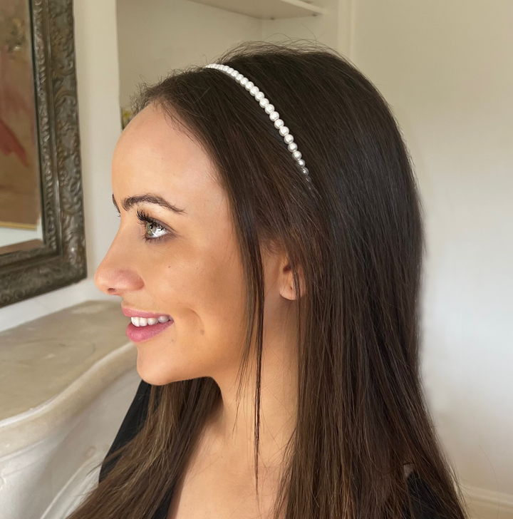 Headband - White Faux Pearl Slim