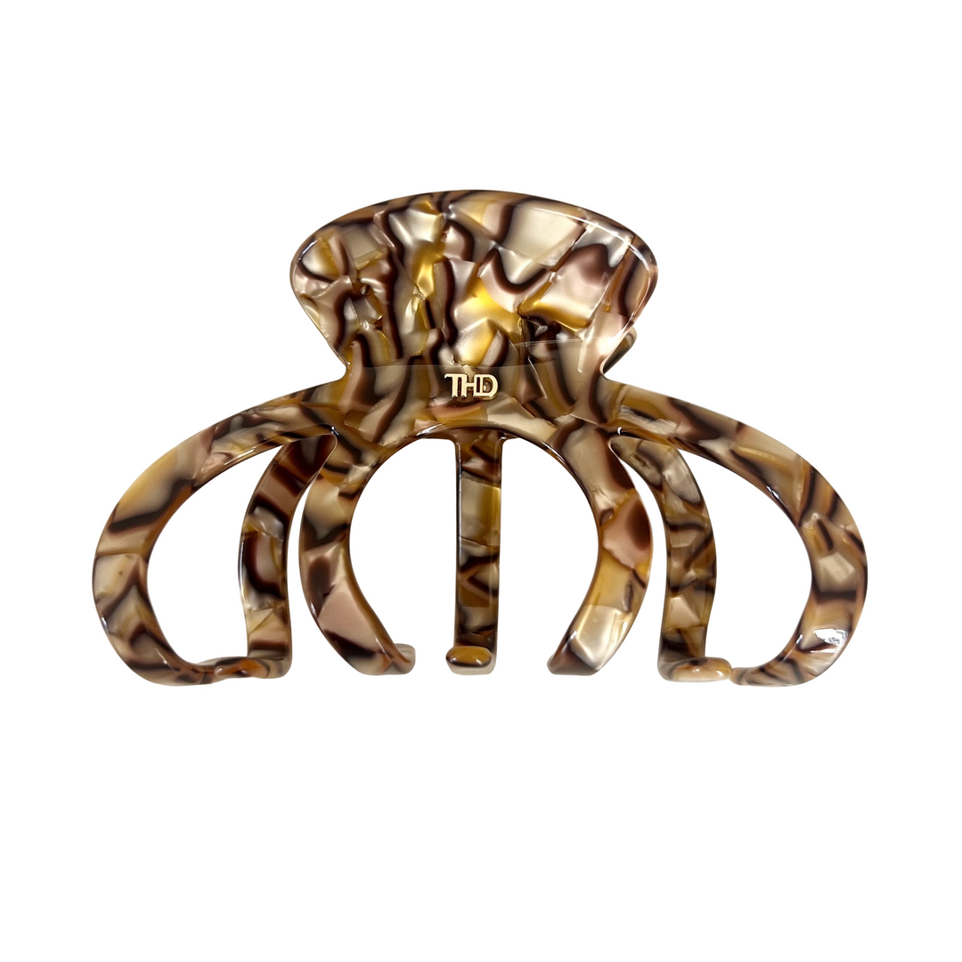 WS Octopus Acetate Hair Claw in Gold Brown Marble