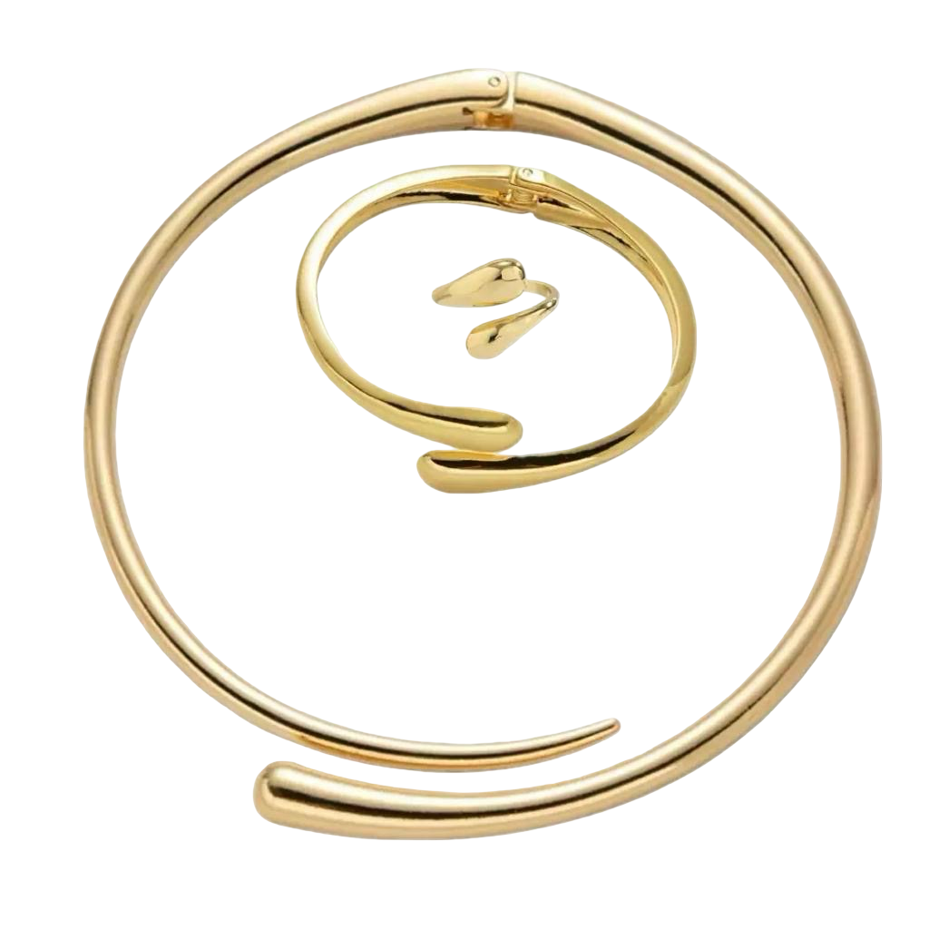 WS Spiral Necklace, Bracelet & Ring Set Gold