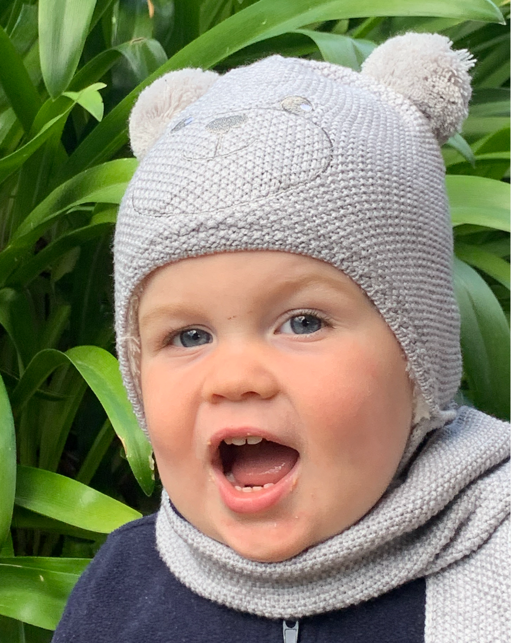 WS - KIDS Beanie knitted Grey Bear & Scarf -  6m -4yrs
