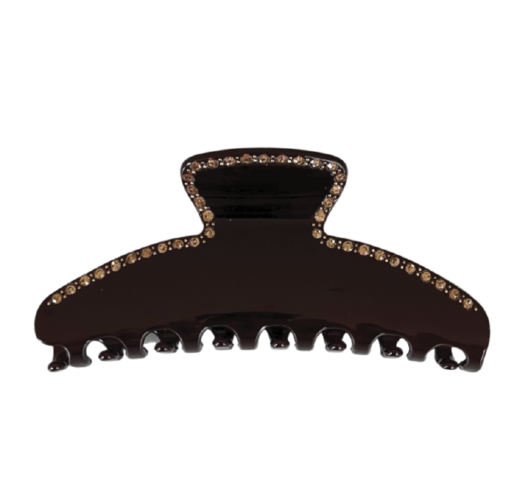Mary Acetate Oversized Hair Claw - Brown & Crystals