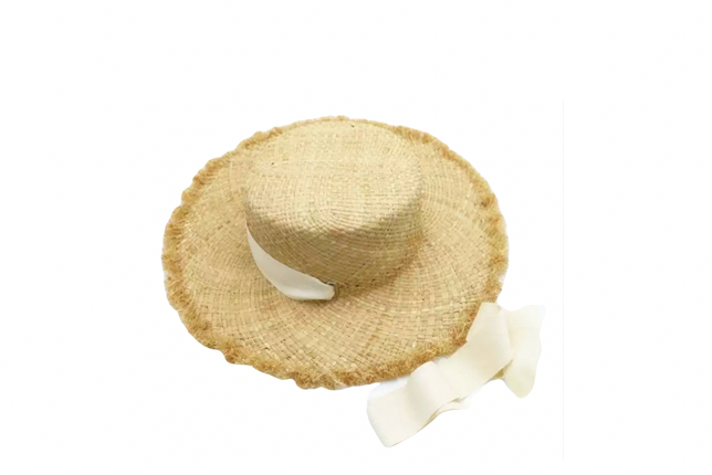 100% Raffia Childrens Fraye Boater with Off White Ribbon 4-8yrs