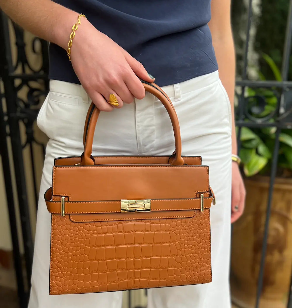 WS Alexandra Medium Vegan Croc Tote Bag - Tan