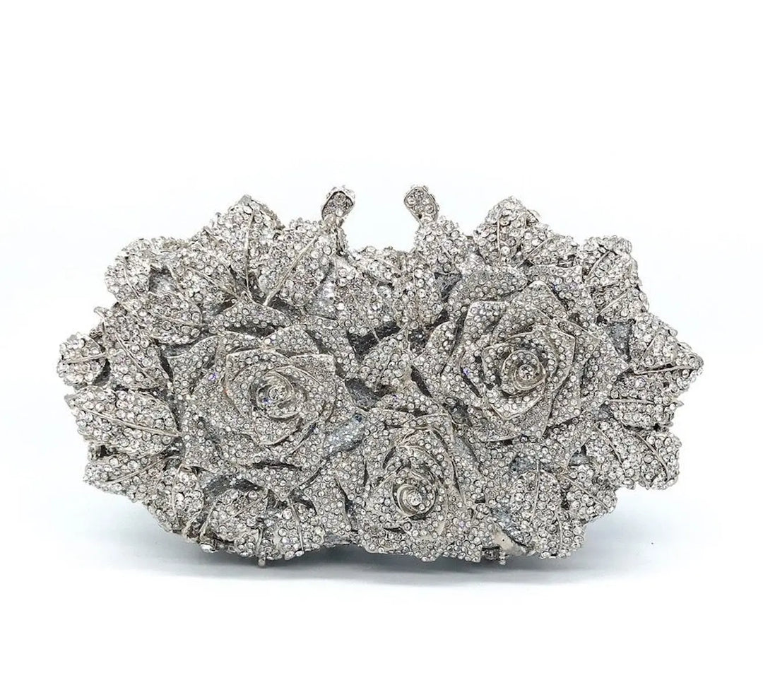 BellaRose diamond Silver Clutch Bag