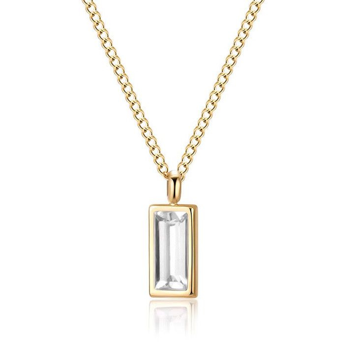 5 Baguette Charm Necklace on Gold - Clear
