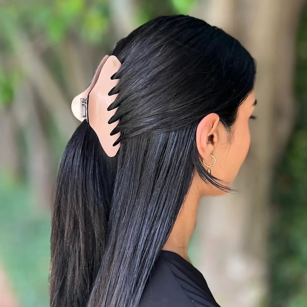 Cassandra acetate oversized Hair claw clip in Chanel pink & Black Trim