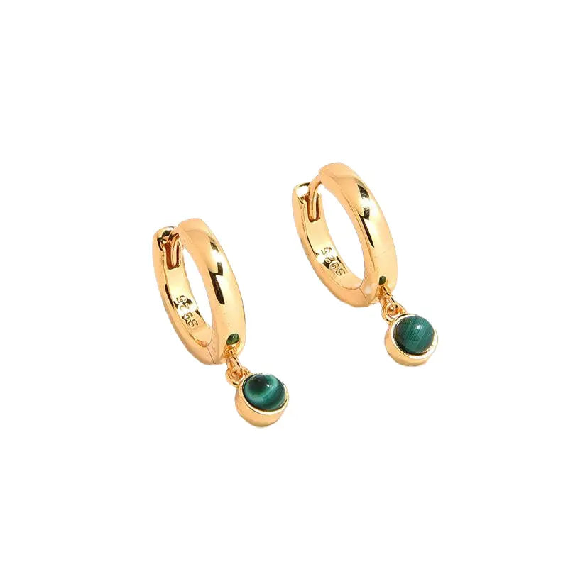 WS Lunar Huggie Earrings - green malcozite & gold