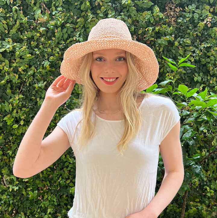 Woven Foldable SunHat in Pink