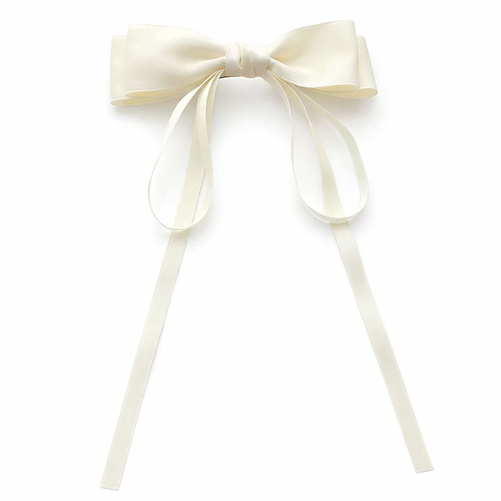 The Jennifer Satin Bow Barrette Wide - Ivory