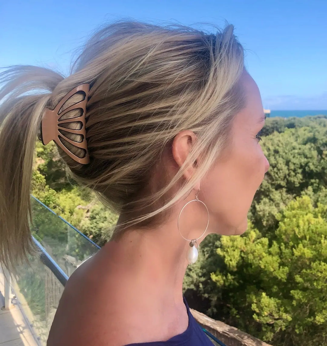 Premium Large Acetate HairClaw in Tan with Black Trim
