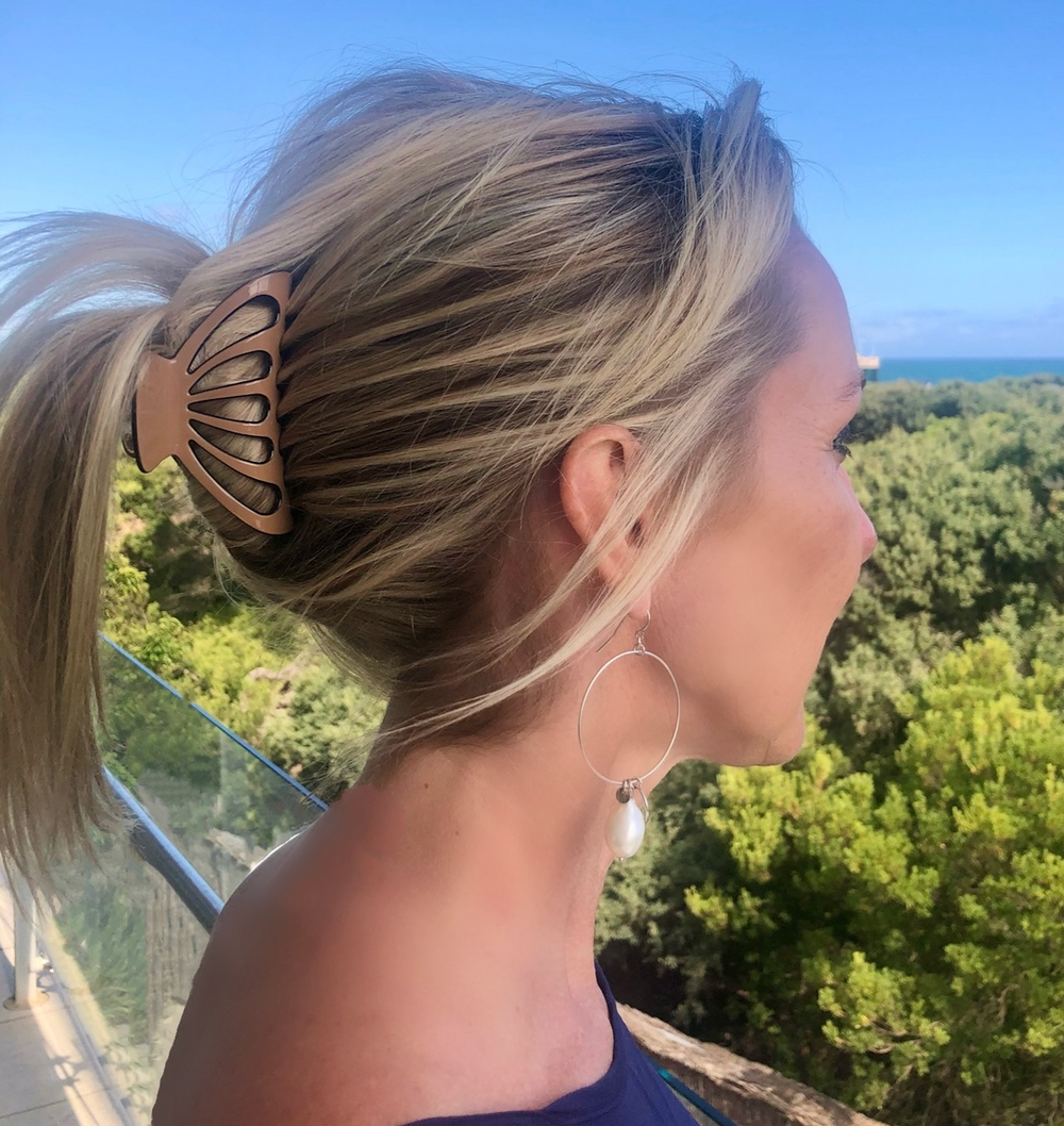 Premium Large Acetate HairClaw in Tan with Black Trim