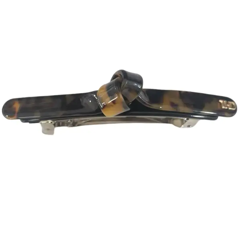 Cellulose Acetate Contour Barrette - Black & Gaia Tortoise