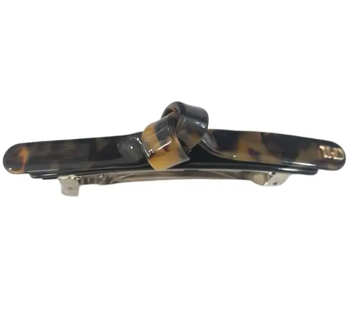 Cellulose Acetate Contour Barrette - Black & Gaia Tortoise