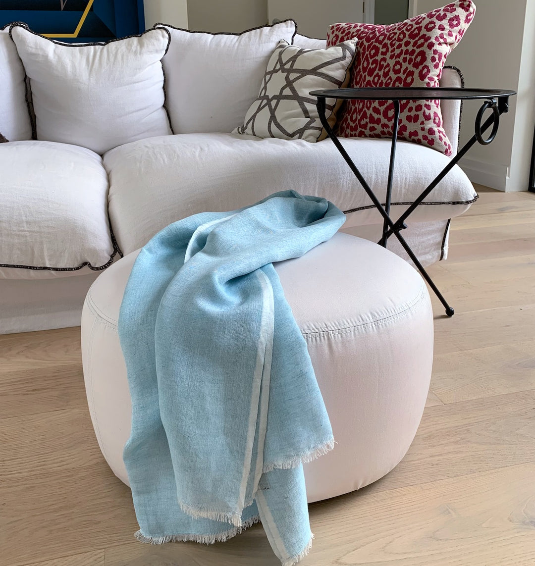 Linen Handwoven Scarf in Cerulean Blue
