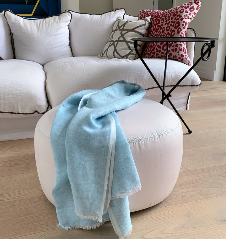 Linen Handwoven Scarf in Cerulean Blue