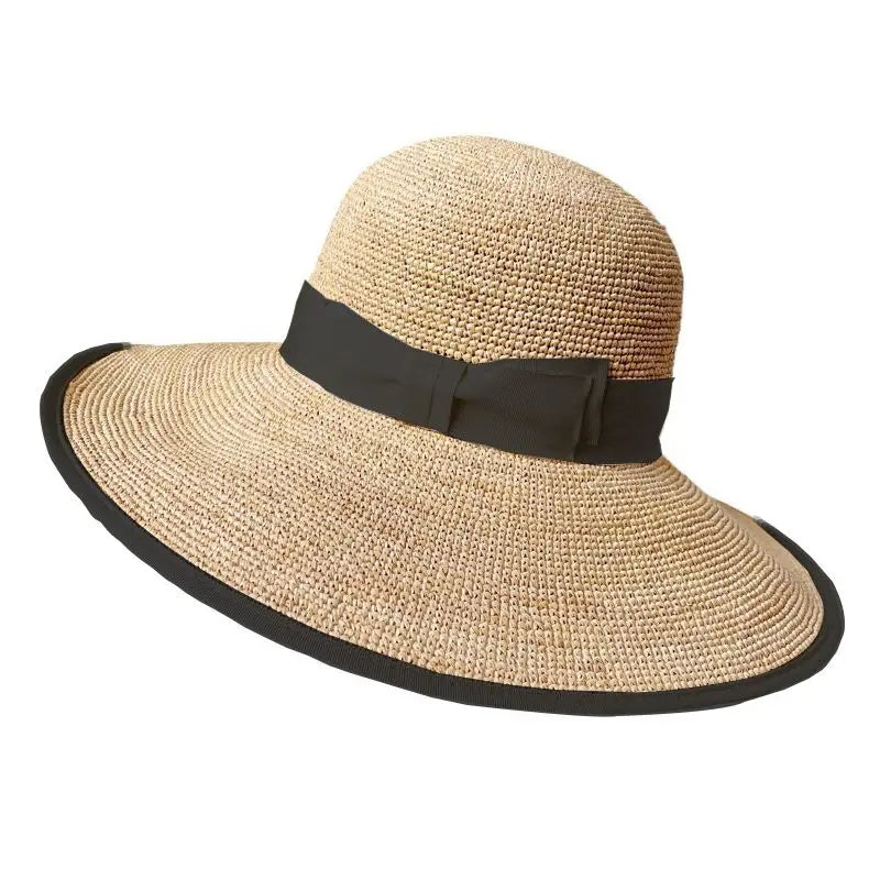 Kelly Raffia Hat with Trim - Black Bow