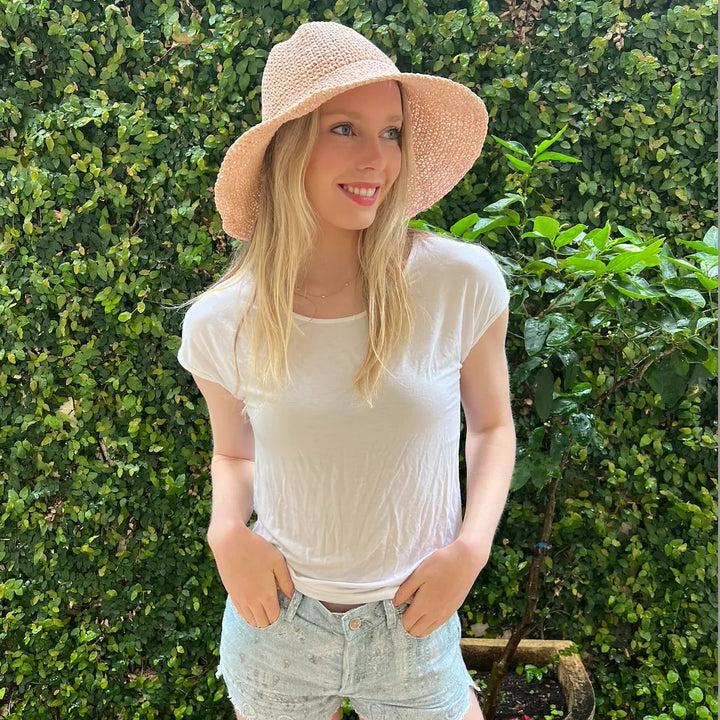 WS Woven Foldable Sun Hat - Pink - Image 2