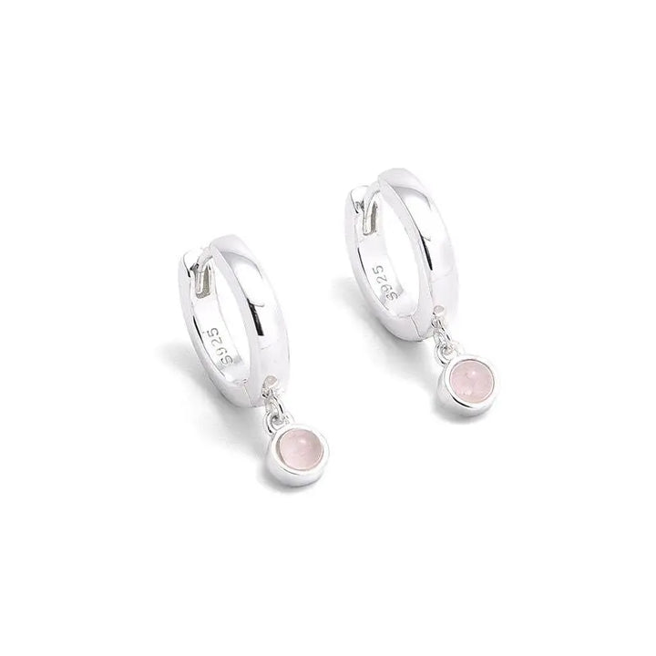WS Lunar Huggie Earrings - Pink Quartz & Silver