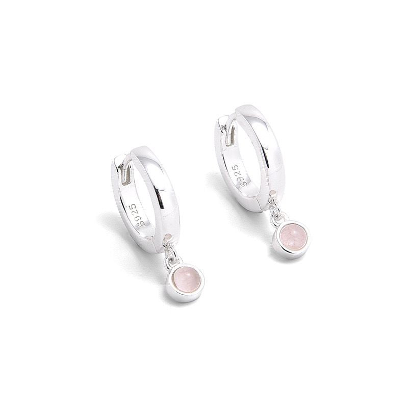 Lunar Huggies earrings pink quartz and silver