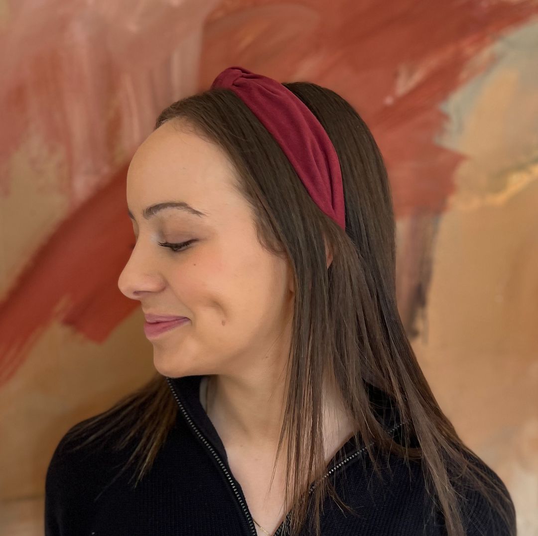 Knotted Vegan Suede Headband-Wine