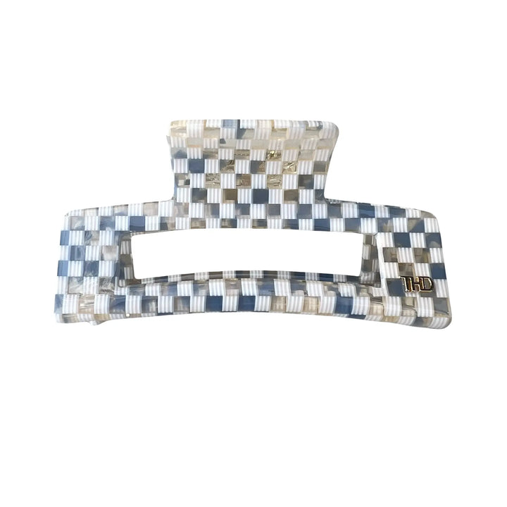 WS Large Acetate Rectangular Hair Claw in Blue/ White Paros