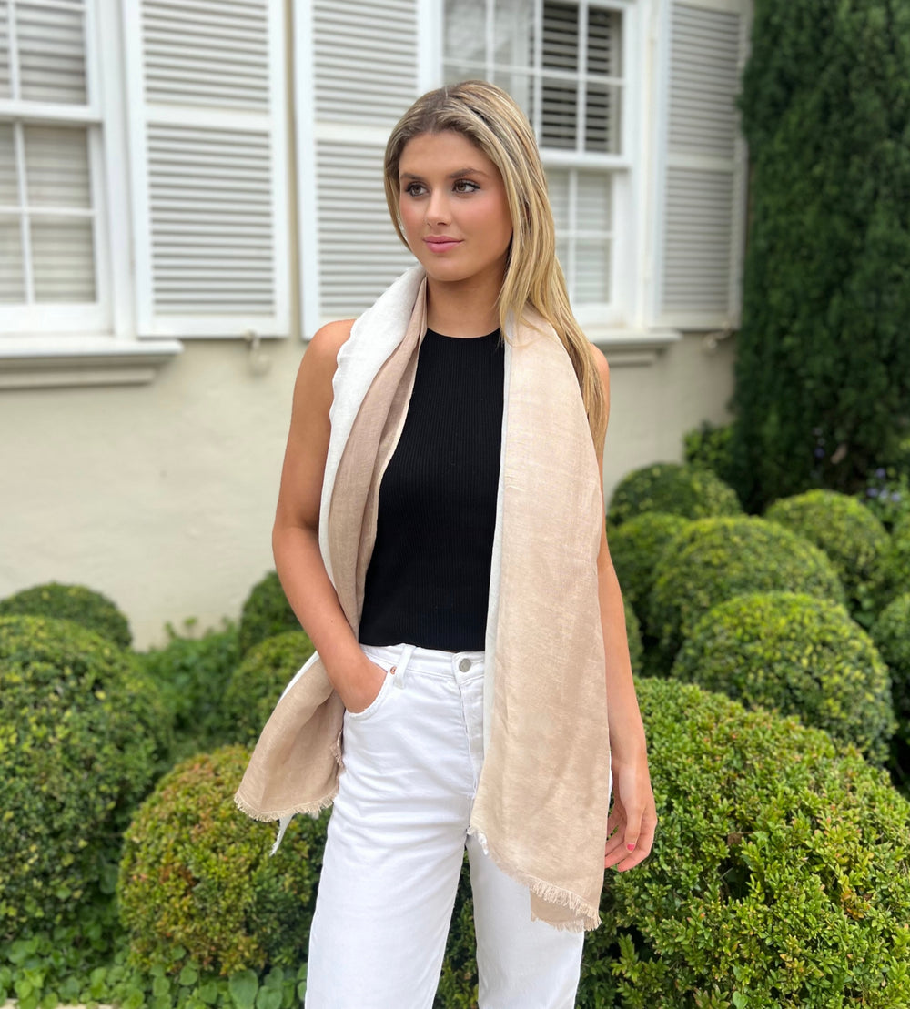 WS - Linen Handwoven Ombre Scarf- Sheepskin/White 754523535784