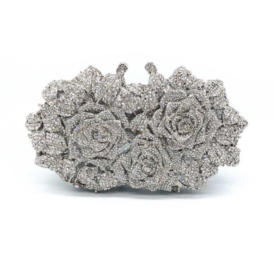 WS BellaRose diamond Silver Clutch Bag