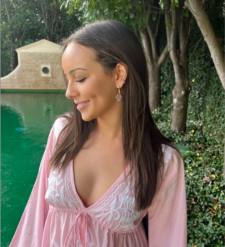 'Amelie' Embroidered Cotton Dress in Gossamer Pink