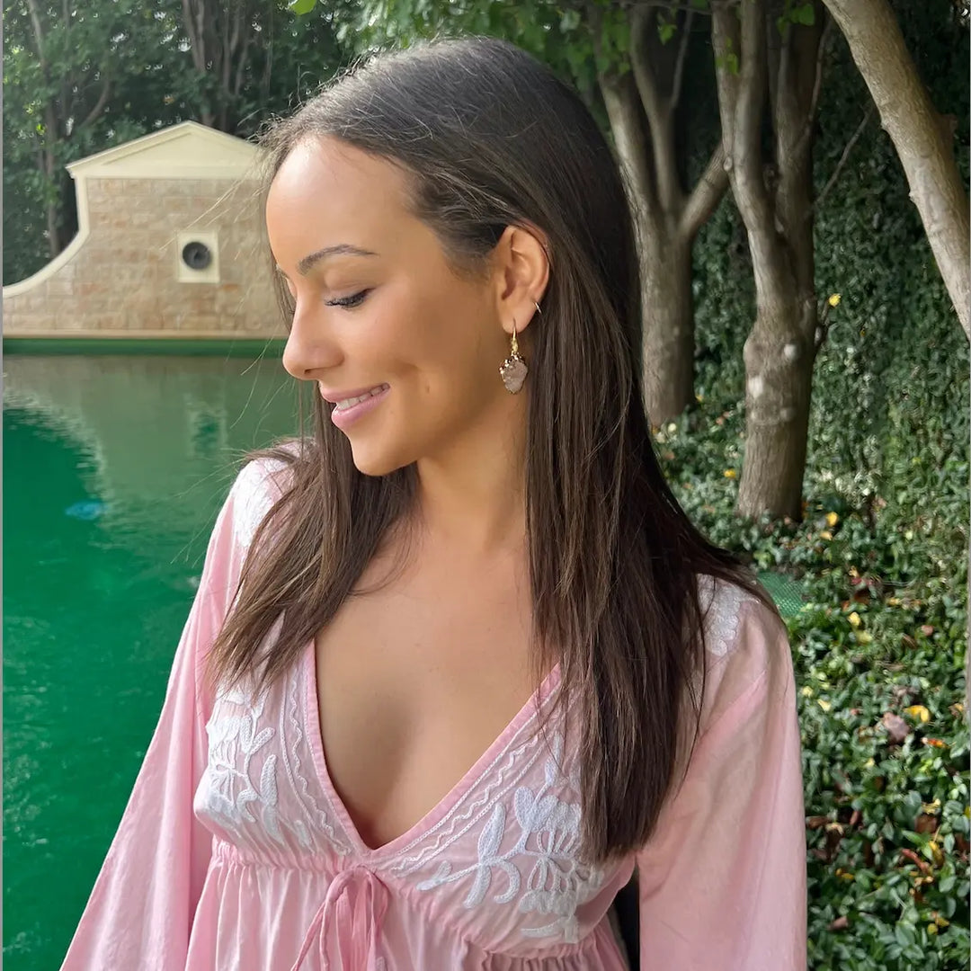 'Amelie' Embroidered Cotton Dress in Gossamer Pink