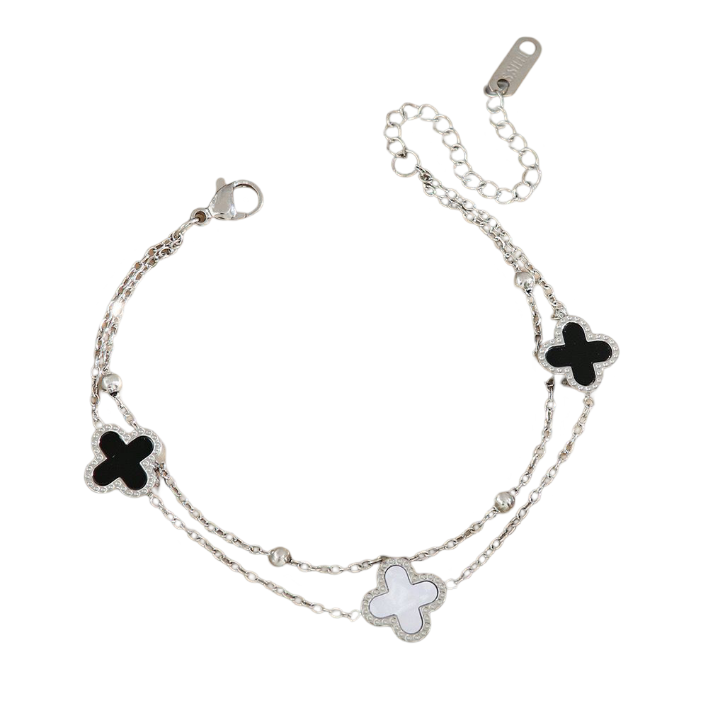 WS Cross 2 Layer Bracelet with Reversible Charms - Silver
