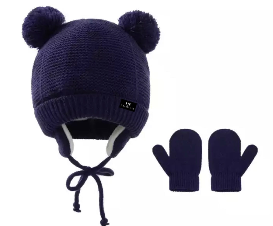 WS - KIDS Beanie double PP Fleece & Mittens - 3m-3yr Navy
