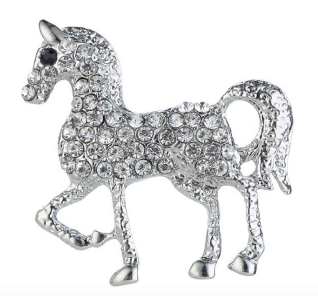 Brooch- Crystal Horse Silver