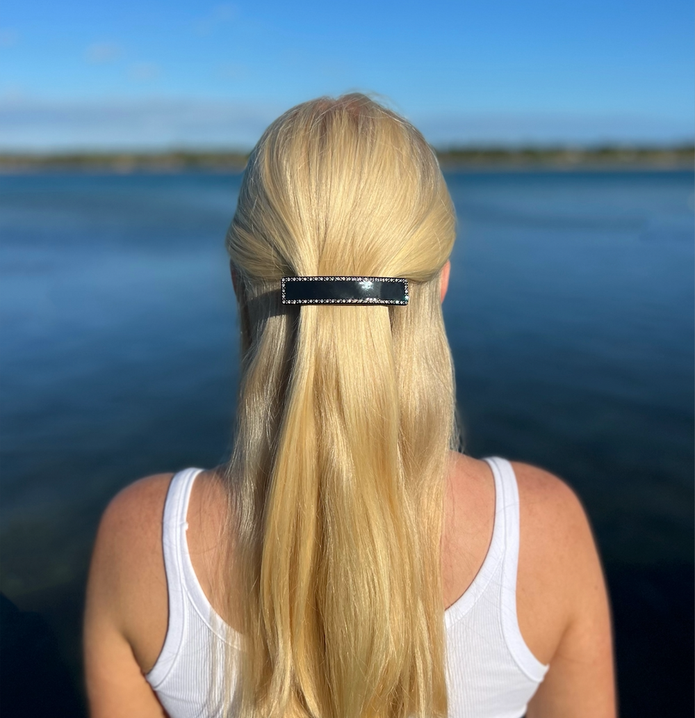 WS - Acetate Barrette - Oversized Premium - in Black with Crystals 787099020828