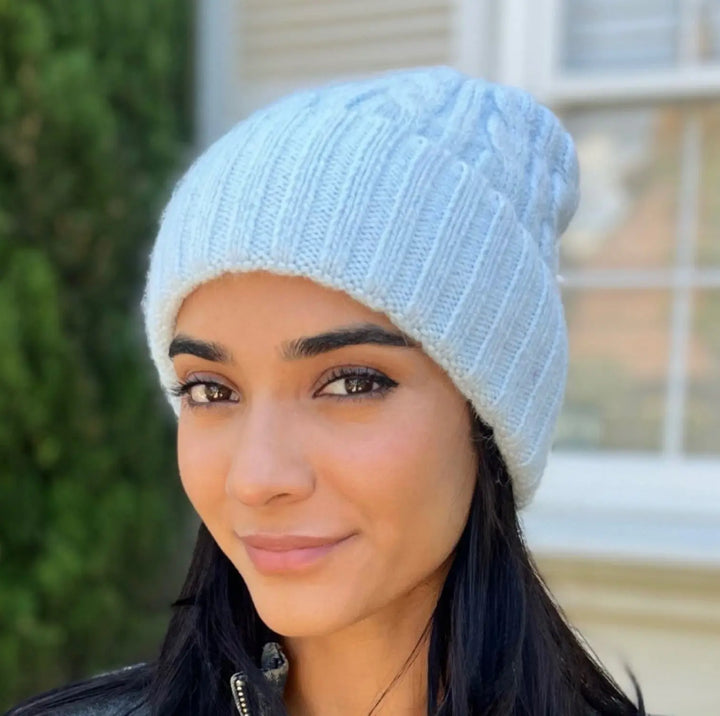 WS Cable Angora Blend Beanie - Glacier Blue - Image 1