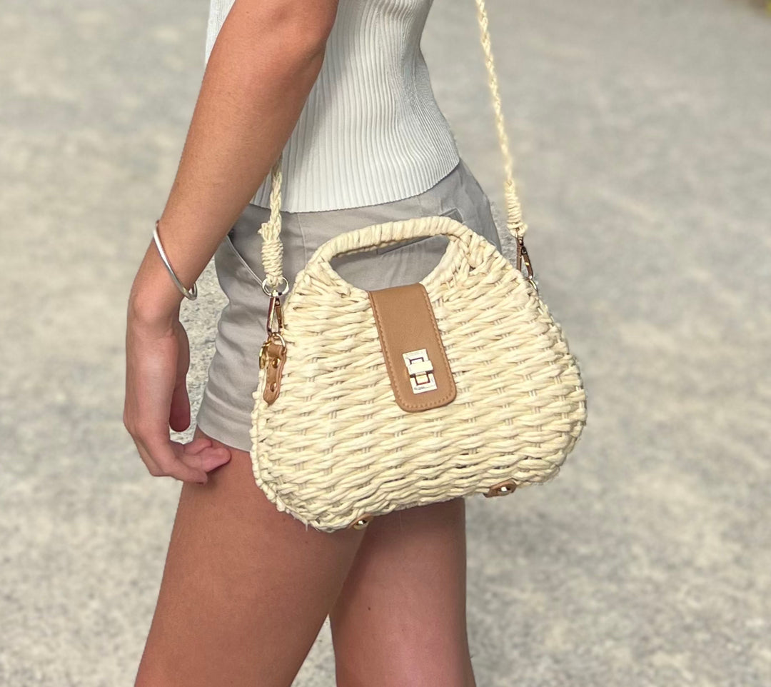 Kirsten Straw Shoulder Bag - White