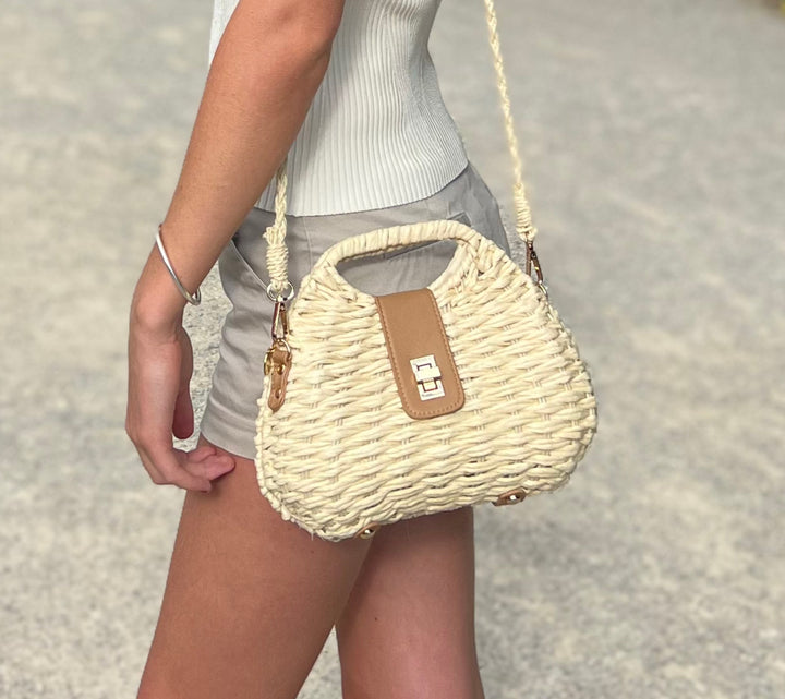 Kirsten Straw Shoulder Bag - White
