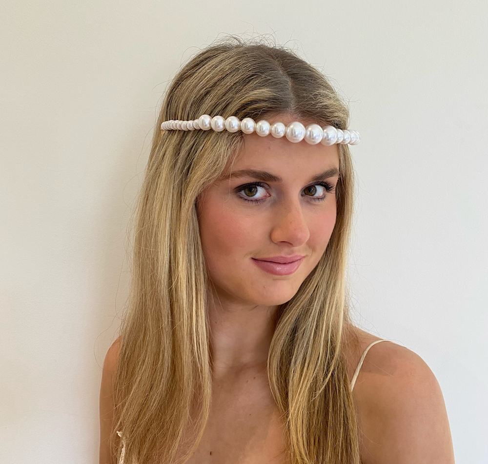 WS - Halo Headband - White Pearl Diadem with Comb