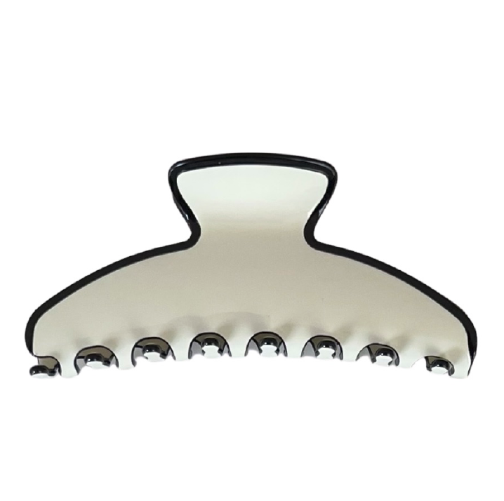Premium oversized hair claw in ivory with black edging