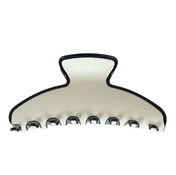 Premium oversized hair claw in ivory with black edging