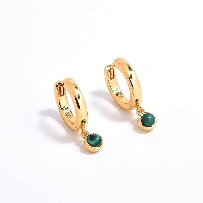 WS Lunar Huggie Earrings green malcozite & gold