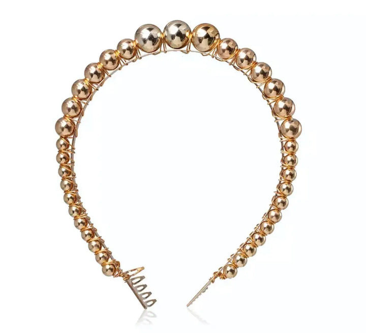 WS Pearl Halo Headband with Comb - Gold - Image 1