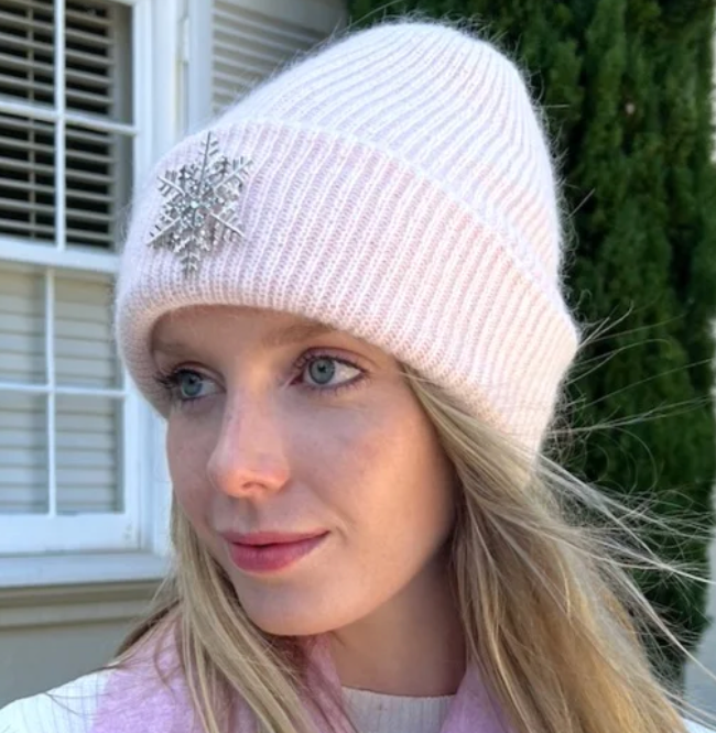 WS - Angora Blend Beanie with SnowFlake- Pink 754523535029