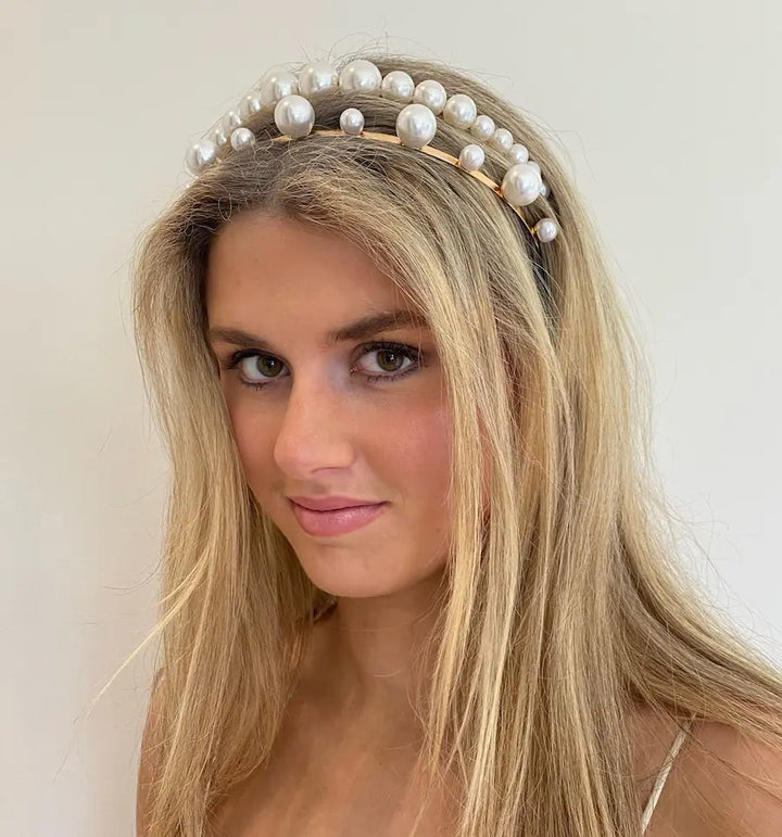 Headband - Gold White Pearl